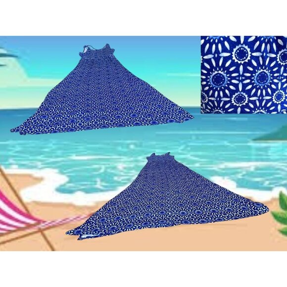 SO Maxi Dress Girls Sz M Blue White Floral Sleeveless Strappy Front Side Slits - Picture 9 of 12